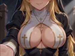1boy 1girls ai_generated animated blonde_hair blue_eyes bouncing_breasts child_bearing_hips cleavage clothed clothed_sex curvaceous curvaceous_body curvaceous_female curvaceous_figure curvy curvy_body curvy_female curvy_figure exposed_breasts exposed_shoulders female female_focus giant_breasts human_female indoors instant_loss light-skinned_female light_skin longer_than_10_seconds mature missionary_position muscular_male nun penetration pov priestess shorter_than_30_seconds sound tagme thick uncensored video voice_acted voluptuous voluptuous_female waifu witch_hat witchy