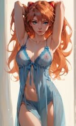 1girls ai_generated asuka_langley_sohryu blue_eyes blue_negligee breasts covered_nipples female long_hair medium_breasts negligee neon_genesis_evangelion nipples red_hair self_upload spare163