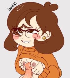 bizabizow boobjob breasts cock glasses itsvivi paizuri penis smile smiling sweater titjob youtube youtuber