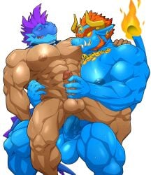 2boys abs anal anthro balls blue_body demon duo erection fire flaming_tail gay gay_sex genitals hi_res jewelry kings_of_hell maldu male male/male male_penetrated male_penetrating male_penetrating_male muscular muscular_anthro muscular_male necklace nipple_fetish nipple_play nipple_suck nipples pecs penetration penis sex sucking tail yama_(kings_of_hell)