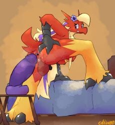 anal anthro ass backsack balls bed blaziken breasts butt_grab catjam_(artist) dildo furniture generation_3_pokemon genitals hand_on_butt hi_res looking_back lube lube_in_ass nintendo nipples penis pokemon pokemon_(species) racha_(otterjunk) sex_toy solo