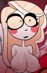 1girls breast charlie_morningstar charlie_morningstar_(hazbin_hotel) confused_expression demon demon_girl edit hazbin_hotel nipples screenshot_edit vivziepop white_skin