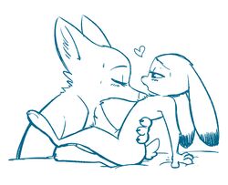 2017 anthro black_and_white blue_and_white blush canine dipstick_ears disney duo eyebrows eyelashes female fingering flat_chest fox fuel_(artist) heart judy_hopps lagomorph mammal monochrome nude rabbit simple_background skye_(zootopia) sweat sweatdrop white_background yuri zootopia