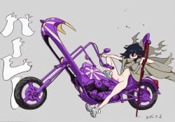 1girls 2015 black_hair bottomless cape cape_only car cloak clothing completely_nude female footwear ground_vehicle kill_la_kill looking_at_viewer matoi_ryuuko motor_vehicle motorcycle multicolored_hair naked_cape naked_cloak navel official_art on_motorcycle planted red_hair riding scissor_blade shoes short_hair sneakers solo streaked_hair two-tone_hair vehicle vehicle_focus weapon white_footwear