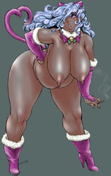 breasts dark_skin fingerless_gloves hanging_breasts high_heels large_breasts leaning_forward looking_at_viewer plump smoking tail tanuma_yuuichirou thick_thighs wide_hips