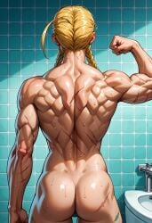 after_shower ai_generated ass cammy_white completely_naked completely_nude flexing flexing_bicep flexing_muscles muscular muscular_back muscular_female naked nude scar scars scars_on_back scars_on_body sideboob street_fighter