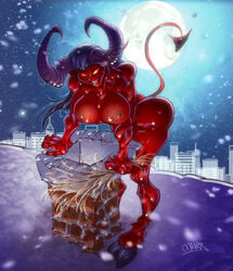 breasts christmas demon_girl demon_horns demon_tail female horns krampus nipples no_humans nude red_skin rule_63 snow tail wagner