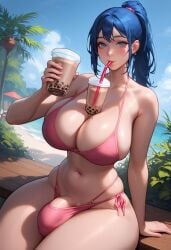 1futa 2d ai_generated arm_support balls beach big_ass big_breasts big_penis blue_eyes blue_hair boba_tea boba_tea_challenge bulge chubby chubby_futanari dick_root drinking flaccid futanari holding_object huge_breasts huge_cock looking_at_viewer mole mole_on_breast mole_under_eye mole_under_mouth offering original original_character outdoors penis_bulge penis_in_panties penis_peek pink_bikini pink_panties ponytail santopati self_upload side-tie_panties sitting skindentation solo testicles thick_ass thick_thighs tree uncensored voluptuous voluptuous_futanari wide_hips