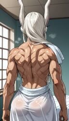 after_shower ai_generated miruko muscular muscular_back muscular_female my_hero_academia partially_transparent rumi_usagiyama scar scars scars_on_back scars_on_body sideboob topless towel_around_neck towel_around_waist towel_only usagiyama_rumi