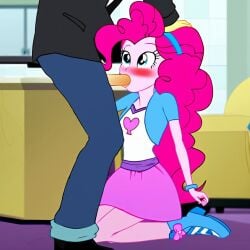 ai_generated blowjob equestria_girls friendship_is_magic human_male male my_little_pony penis pink_hair pinkie_pie_(mlp)