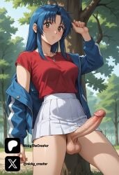 1futa ai_generated balls blue_hair breasts brown_eyes chidori_kaname cock colored dick erection full_metal_panic futa/female futa_only futanari intersex light-skinned_futa light_skin long_hair nickythecreator penis sexy sexy_body sexy_pose testicles uncensored veiny_penis