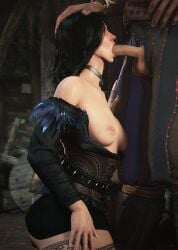 1boy 1girls 3d 3d_(artwork) blowjob fellatio female female_focus kneeling male penis sex the_witcher_(series) the_witcher_3:_wild_hunt wildynsfw yennefer