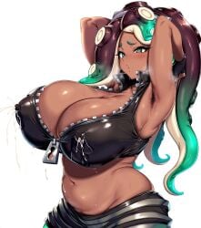 1girls ai_generated big_breasts breasts dark-skinned_female deepjungle female female_focus female_only green_eyes huge_breasts large_breasts marina_(splatoon) plump splatoon thick_thighs thighs