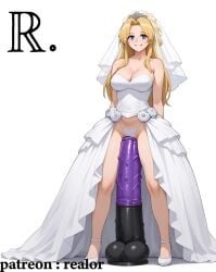 ai_generated big_dildo black_dildo blonde_hair bridal_veil bride dildo equine_dildo female horse_dildo horsecock_dildo huge_dildo large_dildo long_dildo netorare ntr patreon_username photosession purple_dildo realor smile solo studded_dildo veiny_dildo wedding_dress wedding_veil