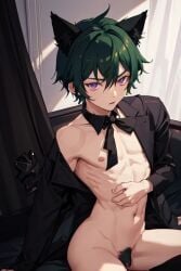 ai_generated boy femboy green_hair male purple_eyes white_body white_skin