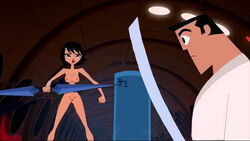 1boy 1girls ashi_(samurai_jack) breasts daughters_of_aku edit exposed_breasts exposed_nipples exposed_pussy female legs male nekomate14_edited nipples nude nude_female pussy samurai samurai_jack samurai_jack_(character) screenshot screenshot_edit