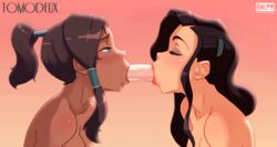 2girls animated asami_sato avatar_legends canon_couple chocolate_and_vanilla dark-skinned_female dark_skin deepthroat dildo dildo_deepthroat double_dildo double_dildo_deepthroat double_fellatio double_sided_dildo fellatio female female_only interracial korra lesbian light-skinned_female medium_breasts multiple_girls nonbender oral owler smooth_skin the_avatar the_legend_of_korra throat_training tomodeux water_tribe yuri