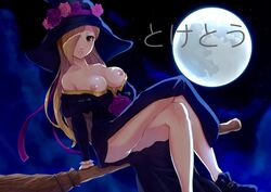 1girls blonde_hair breasts celeste_(vainglory) female female_only nipples solo text vainglory witch