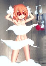 1girls breasts coolyori doki_doki_literature_club female female_only glasses hands_in_hair hands_in_own_hair lolisakuya navel sayori_(doki_doki_literature_club) shower showering solo steam steam_censor suds sunglasses washing_hair