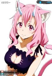 ai_generated blush cat_ears cat_tail catgirl dressed female horns juanpiamvs long_hair looking_at_viewer medium_breasts patreon patreon_username pink_eyes pink_hair shuna_(tensei_shitara_slime_datta_ken) smiling subscribestar subscribestar_username tensei_shitara_slime_datta_ken watermark