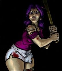 1girls blood_stain clothed clothing eriko_christy female illbleed oney_plays purple_hair short_hair short_skirt solo tagme thick_thighs thumbnail weapon