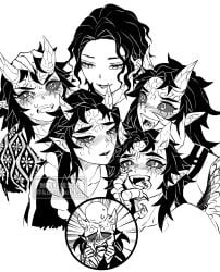 6boys aizetsu black_and_white blush blushing_profusely demon demon_boy demon_horns demon_humanoid demon_slayer dominant dominant_male domination hantengu horny horny_male in_heat japanese japanese_clothes japanese_clothing japanese_male karaku kimetsu_no_yaiba kuroisekka long_bangs long_hair long_hair_male male male_focus male_only male_penetrating manga manga_style muscles muscular muscular_male muzan_kibutsuji pointy_ears praise praise_kink sekido sharp_teeth submissive submissive_male talon_hands talons tattoo tattoo_on_tongue tongue tongue_out tongue_tattoo upper_moon urogi wings yaoi