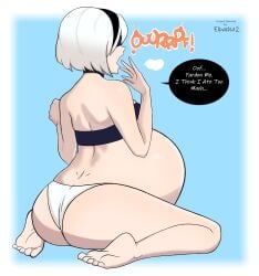 1girls ass bbw belly big_belly blindfold burp burping edit elpacha2 fat female hairband huge_belly light-skinned_female light_skin nier nier:_automata rear_view short_hair stuffed_belly white_hair wickedatlas yorha_2b