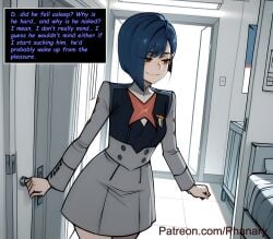 1boy 1girls ai_generated anime anime_coloring anime_style blue_hair cel_shading comic darling_in_the_franxx detailed_background dialogue digital_art english entering evil_eyes evil_grin evil_smile fanart futuristic game_character green_eyes highres hiro_(darling_in_the_franxx) horny horny_expression horny_face horny_female ichigo_(darling_in_the_franxx) manga_style medium_shot multiple_panels panels room short_hair smile smiley_face smiling smiling_at_partner soft_shading solo_female solo_focus sound_effects speech_bubble video_game_character zero_two_(darling_in_the_franxx)