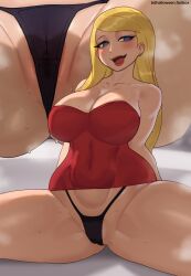 1girls ben_10 ben_10_ultimate_alien blonde_hair blue_eyes breasts cameltoe female female_only freddyhalloween jennifer_nocturne large_breasts light-skinned_female light_skin solo thick_thighs thighs thong wahuku18 wide_hips