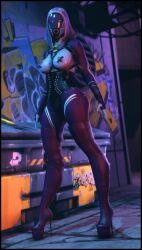 3d 3d_(artwork) alien alien_girl alien_humanoid boots corset fetish_wear fingerless_gloves foab30 helmet high_heel_boots high_heels lingerie mask mass_effect platform_footwear platform_heels quarian solo solo_female tali'zorah_nar_rayya taped_nipples thigh_boots thighhighs visor