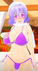 1girls 2024 3d armgvunasm big_breasts bikini blurry_background busty busty_female headwear lavender_eyes lavender_hair letty_whiterock light-skinned_female looking_at_viewer mmd perfect_cherry_blossom pink_bikini scarf solo_female solo_focus swimsuit touhou youkai yuki-onna