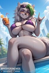 1girls 2025 5_fingers ai_generated anthro artist_name big_breasts bikini bikini_pull blue_sky blush breasts canid canine canis claws curvaceous curvy curvy_body curvy_female curvy_figure day deviantart_logo drink eyelashes eyeshadow female female_focus female_only finger_claws five_nights_at_freddy's five_nights_at_freddy's:_security_breach fluffy_tail furry glistening glistening_body glistening_fur green_hair green_highlights grey_body grey_fur grey_hair hi_res highlights_(coloring) hourglass_figure long_hair long_tail looking_at_viewer makeup mammal navel outside partially_submerged patreon_logo poolside purple_bikini purple_eyeshadow roxanne_wolf_(fnaf) scottgames sitting skimpy skimpy_bikini slim_waist smile solo solo_focus steel_wool_studios sunglasses sunglasses_on_head swimming_pool swimsuit swimwear teeth thick_thighs thunder_thighs two_tone_body two_tone_fur two_tone_hair voluptuous voluptuous_anthro voluptuous_futa watermark wet wet_body wet_fur whisperingveil wide_hipped_anthro wide_hipped_female wide_hips wolf yellow_eyes