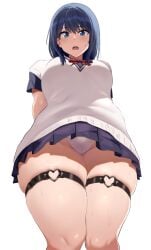 1girls black_skirt blue_eyes blue_hair bottomwear breasts dark_blue_hair female female_only hair legwear looking_down panties pantyshot plump_thighs skirt solo solo_female ssss.gridman sweat sweatdrop sweater sweater_vest takarada_rikka thick_thighs thigh_focus thigh_strap thighs topwear tsukunendo white_panties white_sweater