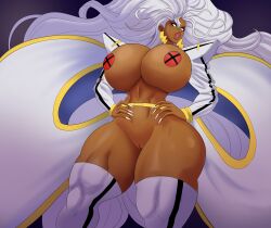 1girls annon bimbo bimbofication breasts_bigger_than_head dark-skinned_female female female_only huge_breasts human marvel marvel_comics ororo_munroe pasties pussy sharp_fingernails solo solo_female storm_(x-men) thick_thighs white_hair wide_hips x-men