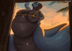 2020s 2024 2d 2d_(artwork) 2d_artwork agent_torque anthro beach belly big_belly big_breasts breasts chubby clothes cobra color colored digital_drawing_(artwork) digital_media_(artwork) fanart female fepon hi_res huge_belly huge_breasts naga nsfw overweight overweight_female reptile snake snake_girl snake_hood snake_tail strained video_game video_game_character video_game_franchise video_games viper_(x-com) wide_hips x-com x-com:_chimera_squad