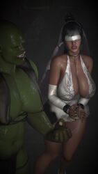 1boy 1girls 3d baldur's_gate baldur's_gate_3 blindfold blindfolded breasts bursting_breasts chain chain_leash collar defeated digital_media_(artwork) female femsub forced forced_marriage forced_wedding handcuffs humiliation leash maledom monster orc shadowheart slave virtamate vldstudio wedding wedding_dress