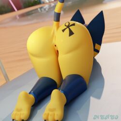 animal_crossing ankha ankha_(animal_crossing) ankha_(hazeker) ass ass_up beach domestic_cat feet felid feline felis female hi_res mammal nintendo solo