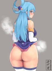 1girls ass back_view big_ass blue_hair long_hair skirt_lift yotahen