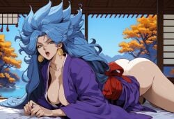 1girls ai_generated ass_up blue_hair breasts breasts_out chrono_(series) chrono_trigger civitai female female_only hair johnnytopside20 kimono milf nudity queen_zeal solo solo_female