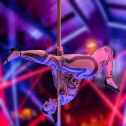 1girls 3d big_breasts black_hair breasts breedingduties female jack_(mass_effect) mass_effect nipples nude pole pole_dancing solo stripper_pole tattoo