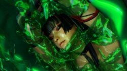 alien bikini dead_or_alive dead_or_alive_5 defeated faint goo kktzane knocked_out leather lingerie nyotengu ryona shiny shiny_clothes shiny_hair shiny_skin swimsuit unconscious underwear vore vore_belly