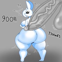 1boy 1girls alternate_version_available anthro ass barefoot big_penis breasts completely_nude completely_nude_female female female_only follower_celebration full_body furry huge_ass lok_bunny lokbunny17 male milestone_celebration naked naked_female nude nude_female penis penis_awe shocked sideboob solo solo_female standing