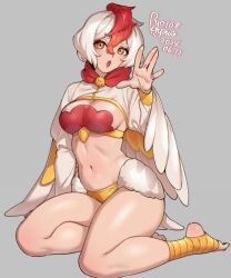 big_breasts chicken chicken_girl light-skinned_female midriff original ryo_agawa shiny_skin thick_thighs thighs thighs_together