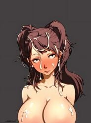 1girls alternate_version_available artist_name atlus black_eyes blush brown_hair busty cleavage completely_nude cum cum_on_body cum_on_breasts cum_on_face cum_on_hair cum_string earrings edit excessive_cum female karfound kujikawa_rise lips lipstick long_hair looking_at_viewer megami_tensei nude persona persona_4 solo sprite sprite_edit twintails