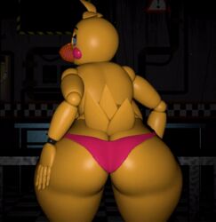 3d animated animatronic chicken female five_nights_at_freddy's panties_down pulling_panties robot toy_chica_(fnaf) underwear