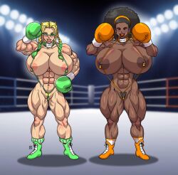 2girls abs athletic athletic_female big_breasts boxing boxing_gloves boxing_ring breasts brown-skinned_female brown_body brown_skin bust busty chest chocolate_and_vanilla curvaceous curvy curvy_figure dark-skinned_female dark_skin digital_media_(artwork) duo enormous_breasts female female_focus fighting_ring fit fit_female gabocaricaturas gigantic_breasts gloves green_boxing_gloves green_gloves hips hourglass_figure huge_breasts human hyper_breasts hyper_muscles large_breasts legs light-skinned_female light_skin looking_at_viewer massive_breasts mature mature_female muscular muscular_female orange_boxing_gloves orange_gloves original original_character original_characters round_breasts slim_waist thick thick_hips thick_legs thick_thighs thighs top_heavy voluptuous waist wide_hips