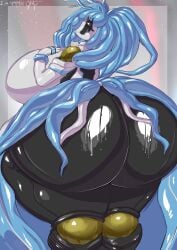 1girls big_ass big_breasts doll_joints enderryy female female glistening glistening_body hyper_breasts hyper_butt japanese_clothes koumei_(warframe) looking_at_viewer not_furry rear_view solo solo_female warframe warframe_(species)