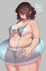 belly belly_button bikini blush breasts brown_eyes brown_hair chubby chubby_female clevage cute female female_only inflatable_toy large_ass large_breasts light-skinned_female light_skin pool_float pool_toy ryo_agawa sling_bikini swimsuit swimwear thick_thighs thighs