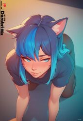 1boy ai_generated blue_eyes blush cat_ears catboy cute darabri-mix femboy feminine_male gay girly otoko_no_ko trap yaoi