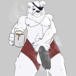 bear beverage candy chocolate clothing dessert epic_games eye_scar facial_scar food fortnite genitals hi_res hot_chocolate male male_only mammal palister35 penis poking_out polar_bear polar_patroller scar solo steam steamy_breath underwear ursine